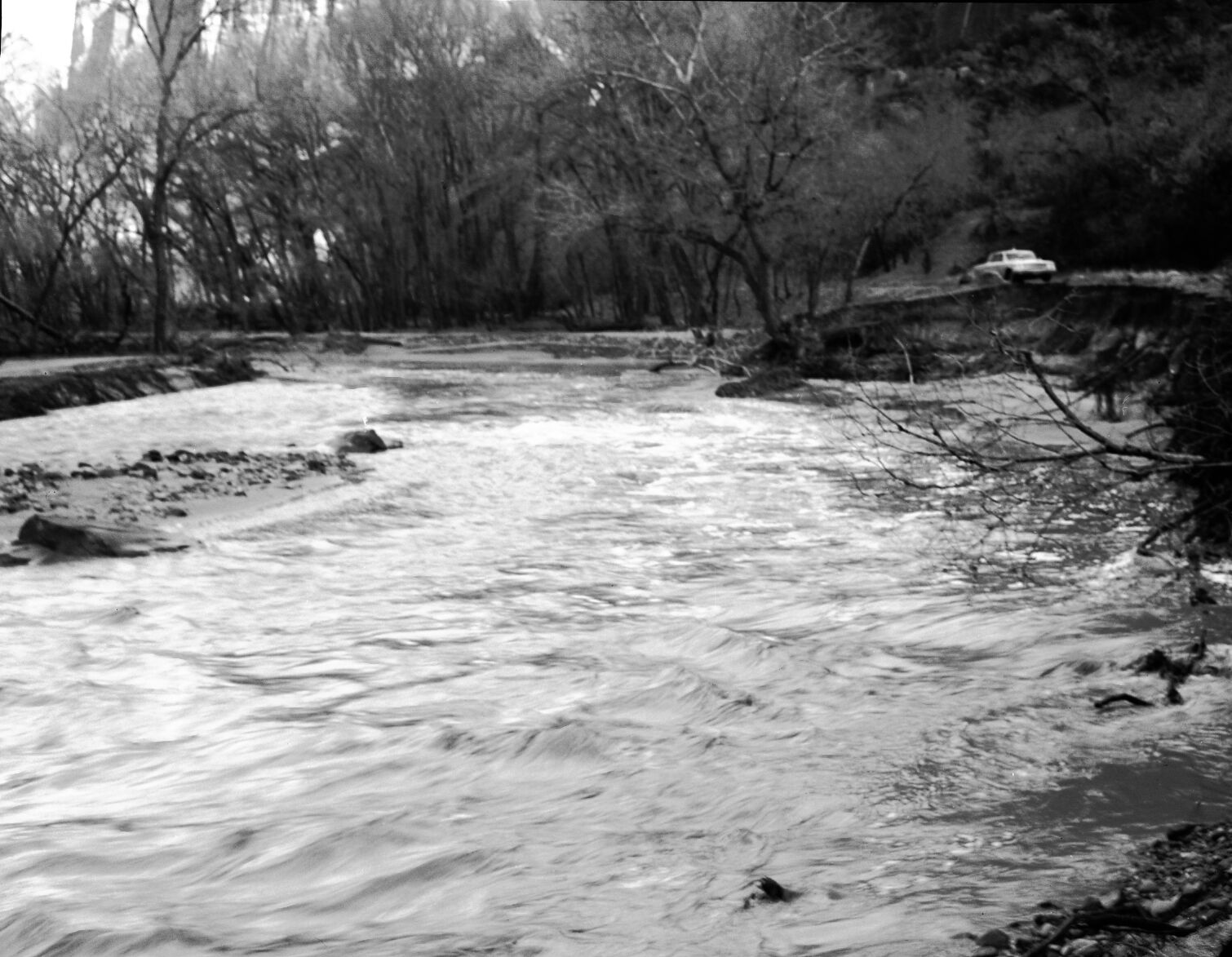 Flood damage - just north of parking area for Court of the Patriarchs, threatening highway.