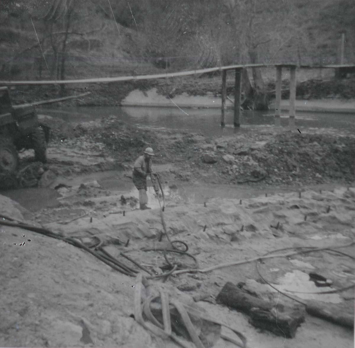 BW photos of the Virgin River Channelization Project near the Zion Lodge.