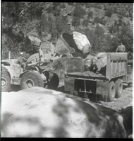 BW photo of rock slide near Echo Rock - 2.5" x 2.5".