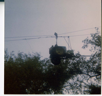 Equipment for the construction of Wiley Tank being transported by tramline.