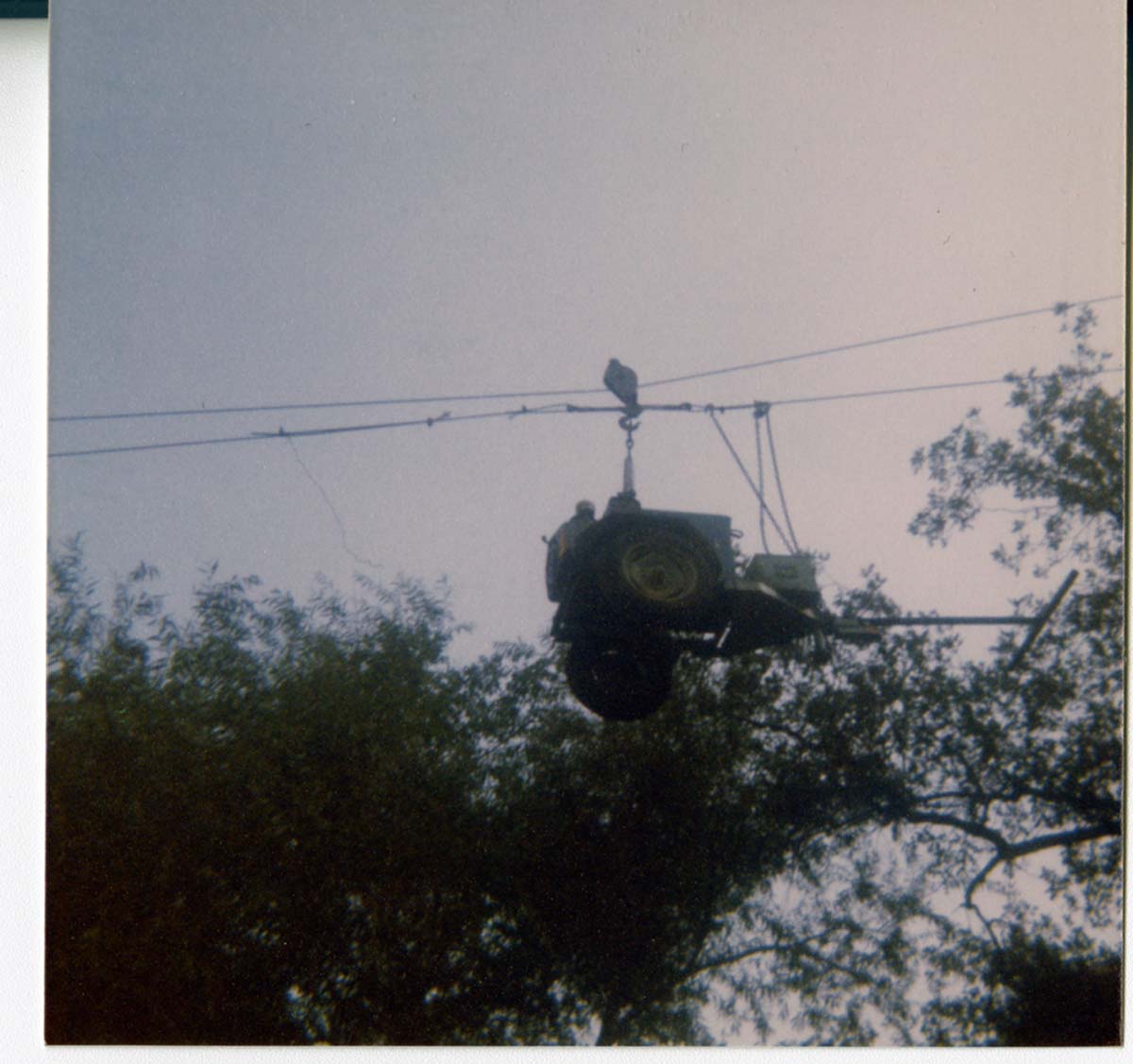 Equipment for the construction of Wiley Tank being transported by tramline.