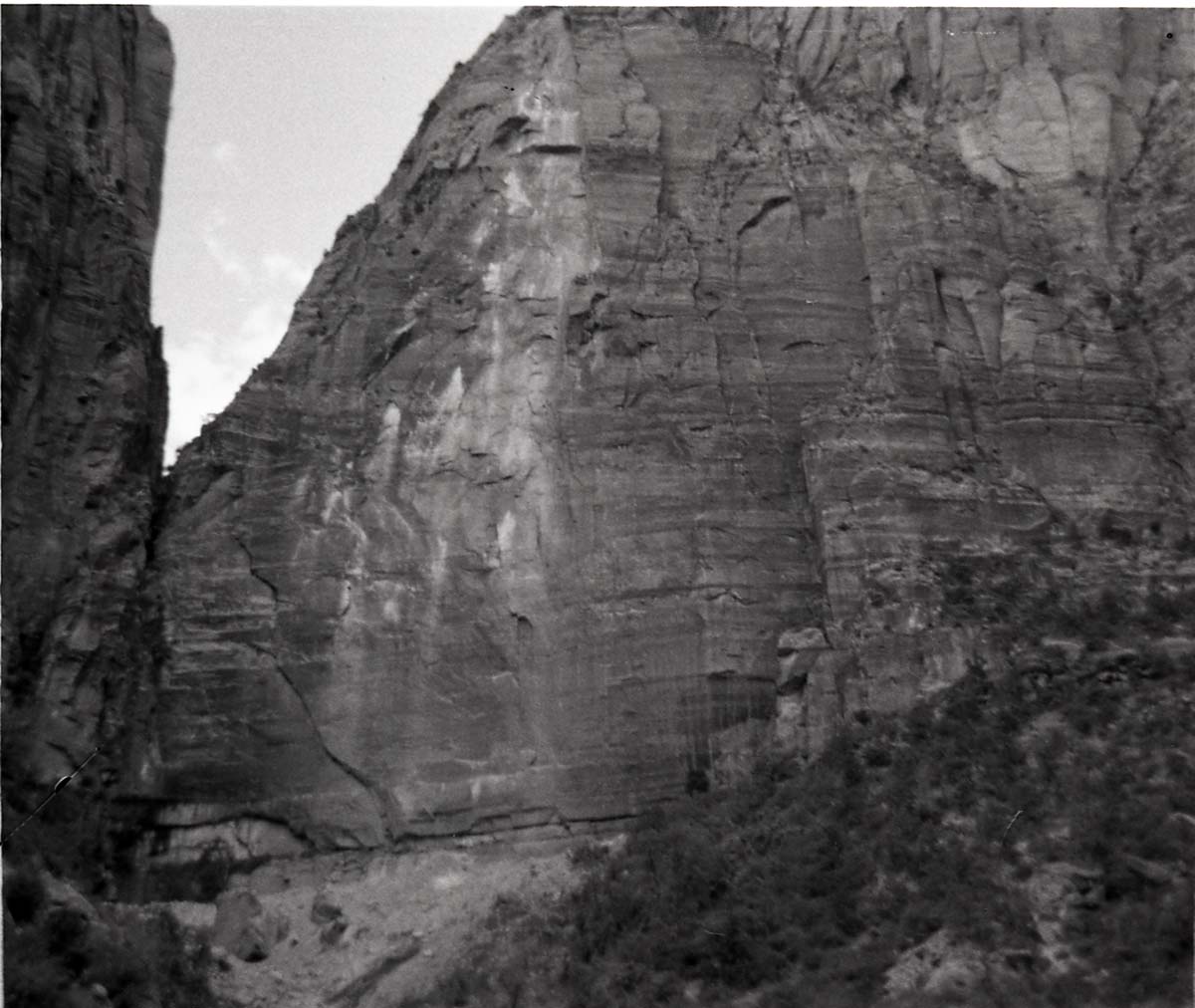 Rubble pile at base of canyon wall after rock slide. Birch Creek.