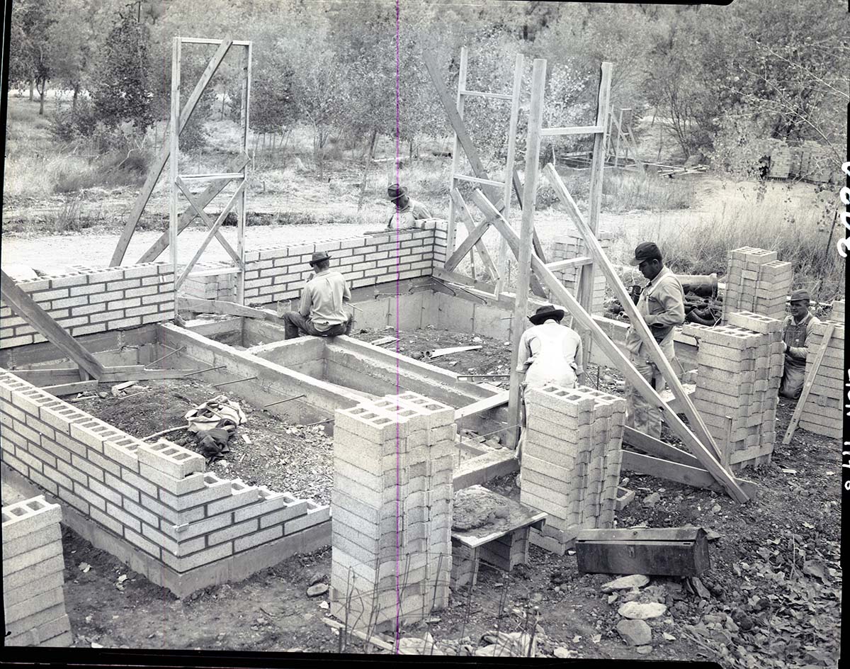 Comfort station construction, South Campground, laying up the wall.