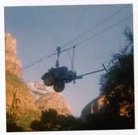 Equipment for the construction of Wiley Tank being transported by tramline.