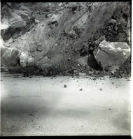 BW photo of rock slide near Echo Rock - 2.5" x 2.5".
