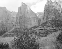 The Court of the Patriarchs: Abraham Peak, Isaac Peak, and Jacob Peak. Photo used in exhibit.