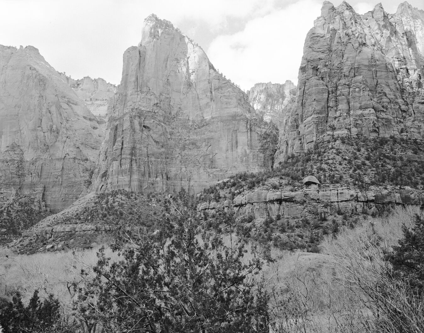 The Court of the Patriarchs: Abraham Peak, Isaac Peak, and Jacob Peak. Photo used in exhibit.