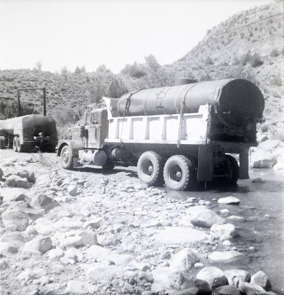 Construction vehicles during chipsealing of Kolob Canyon Road.