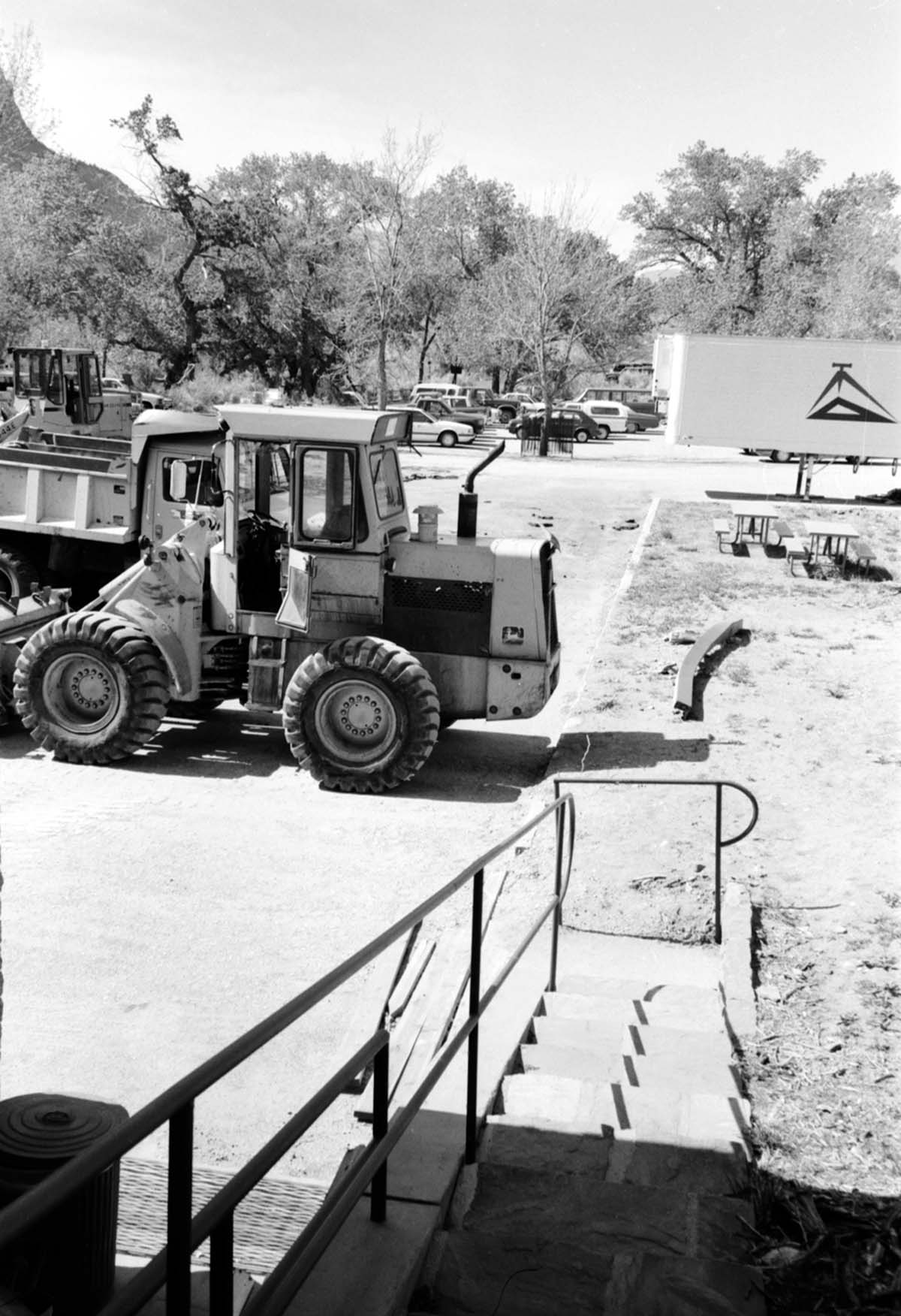 Construction vehicle during construction of headquarters addition.