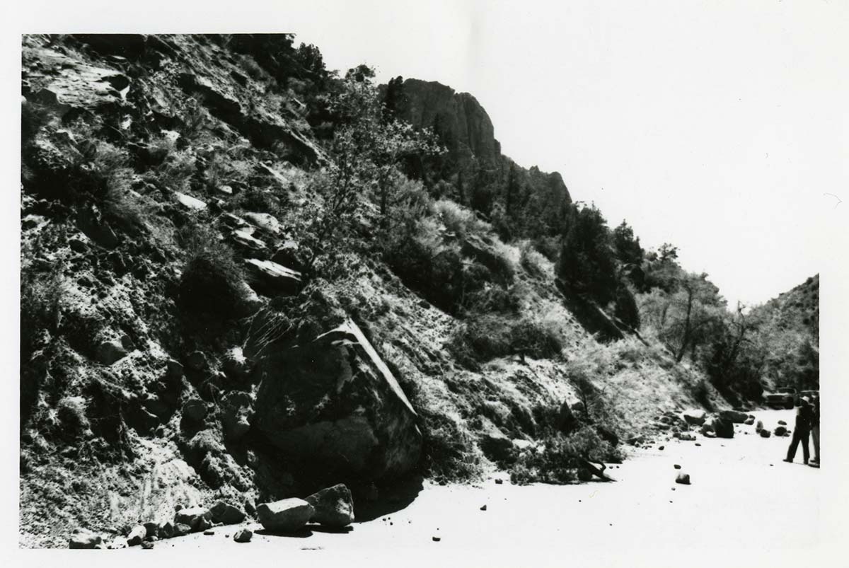 BW Photo of rock slide near echo rock - 35MM.