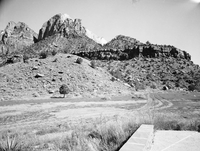 Exhibit material: scenic view, Oak Creek Canyon from patio of Visitor Center.