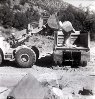 BW photo of rock slide near Echo Rock - 2.5" x 2.5".