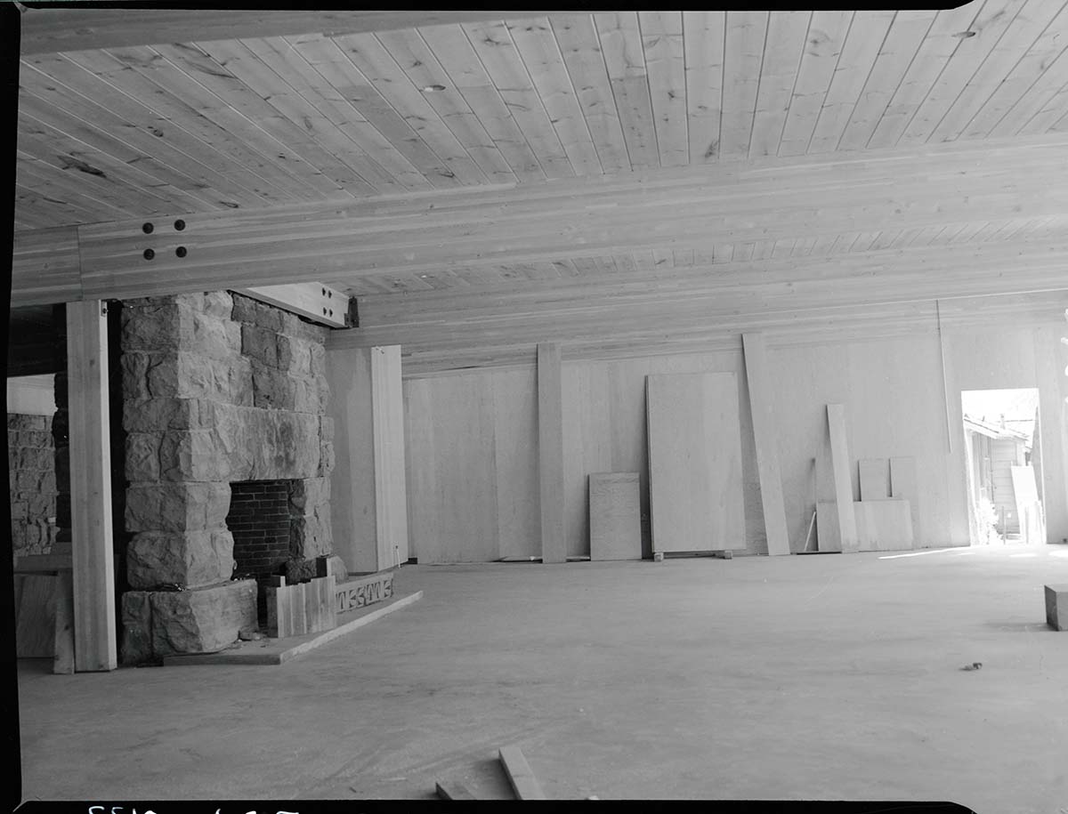 Rebuilding Zion Lodge after fire of January 28, 1966 - general view of construction.