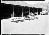 Three types of picnic tables in Maintenance Yard.
