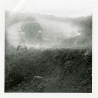 BW photo of the construction/modification of the Canyon Junction Spillway on the Virgin River.