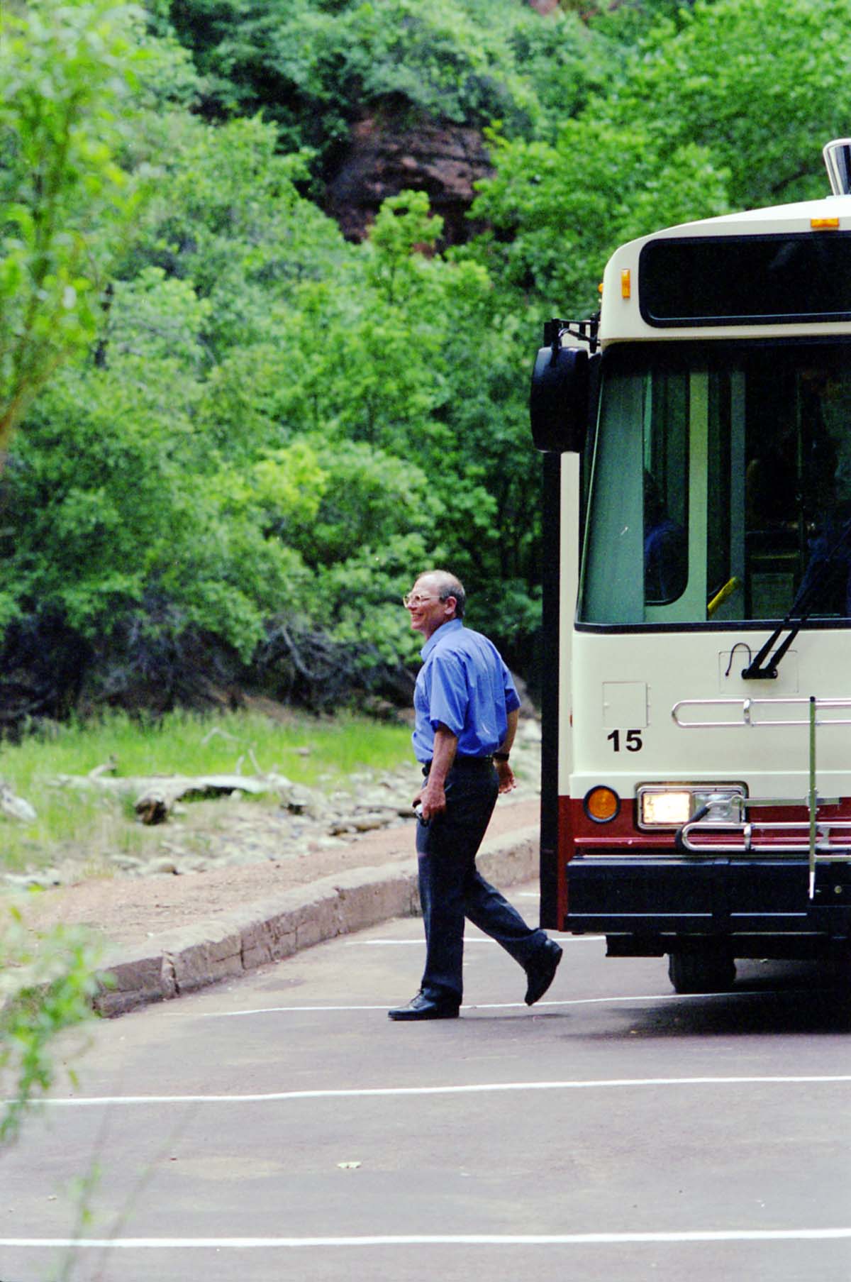 Color Photos of the official launch of the Zion shuttle system- same day as the new visitor center opening.