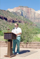 Color Photos of the parks 72nd anniversary celebrations- cake cutting, barbecue, speakers.