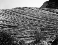 Water worn sandstone formation cross bedded, on east side of Zion National Park.