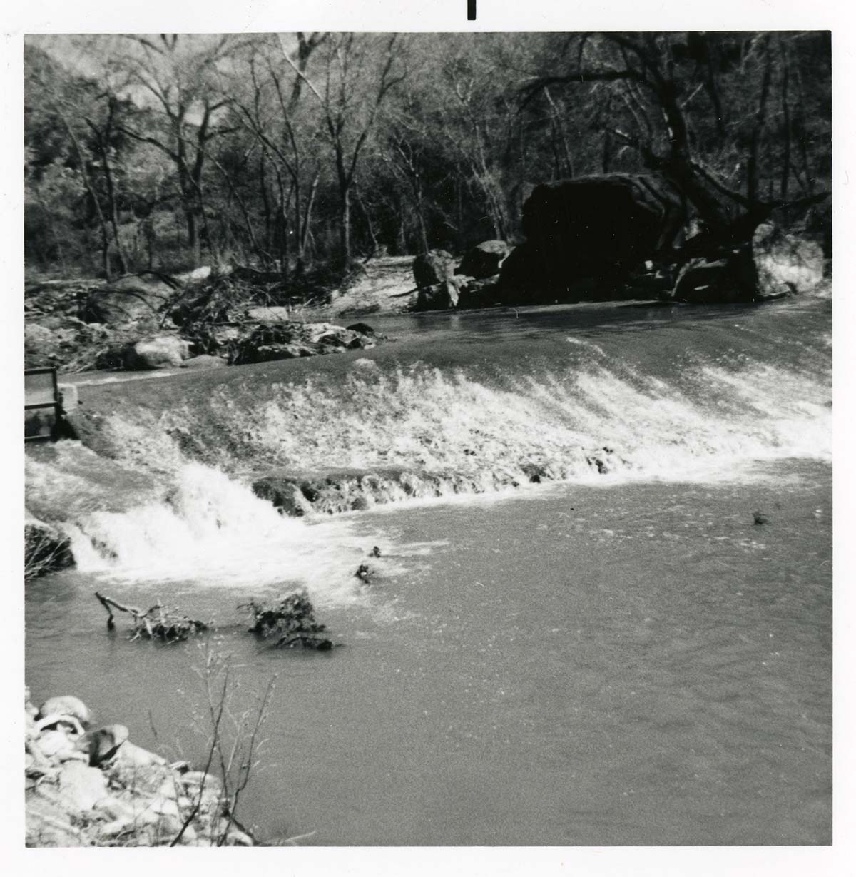 BW photo of the construction/modification of the Canyon Junction Spillway on the Virgin River.