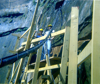 The Temple of Sinawava spring project - scaffolding construction and use.