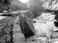 Flood damage - washed out road near Court of the Patriarchs.