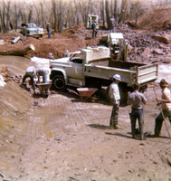 Color photo of the Virgin River channel stabilization and construction of the spillway near Birch Creek.