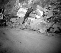 BW Photo of a rock slide in the Grotto area.