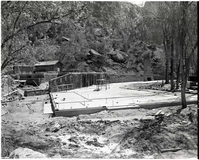 Rebuilding Zion Lodge after fire of January 28, 1966.