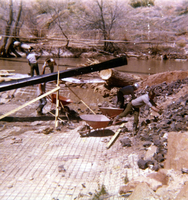 Color photo of the Virgin River channel stabilization rip-rap and construction of the spillway near Birch Creek.