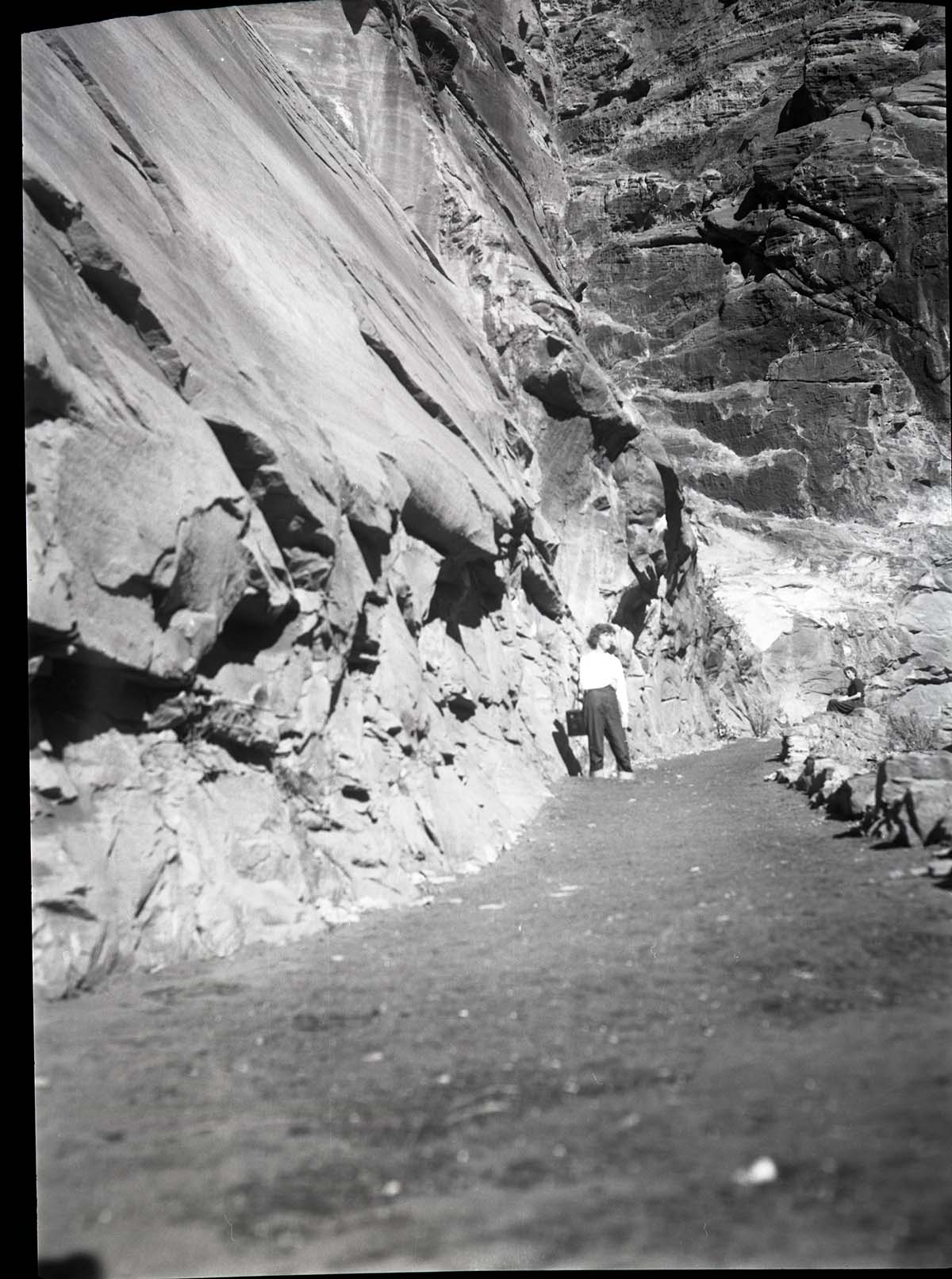 West Rim Trail in 'half tunnel' section after reconstruction and paving, section just below mouth of Refrigerator Canyon.