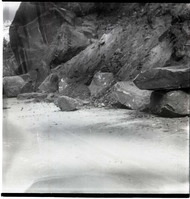 BW photo of rock slide near Echo Rock - 2.5" x 2.5".