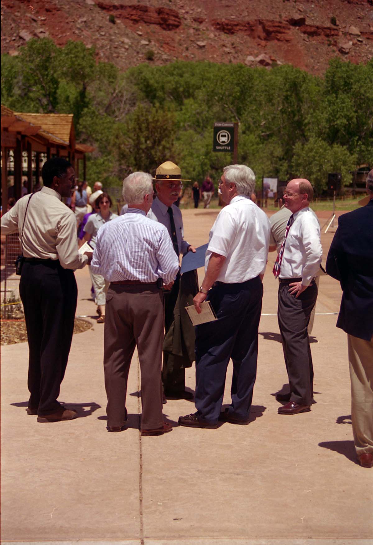 Color Photos of the official launch of the Zion shuttle system- same day as the new visitor center opening.