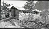 B&W negative showing comfort station construction, South Entrance campground.