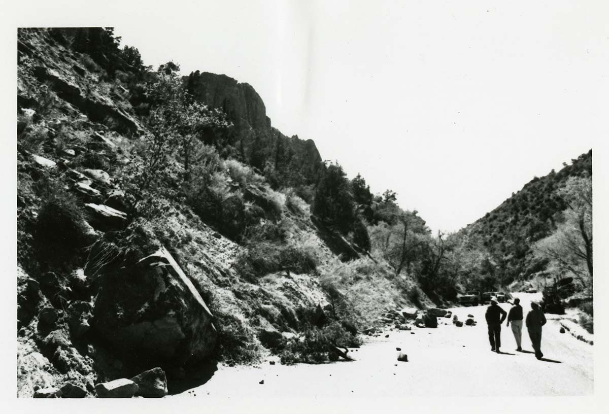 BW Photo of rock slide near echo rock - 35MM.