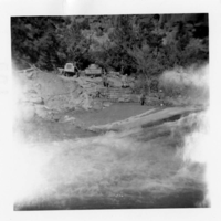 BW photo of the construction/modification of the Canyon Junction Spillway on the Virgin River.