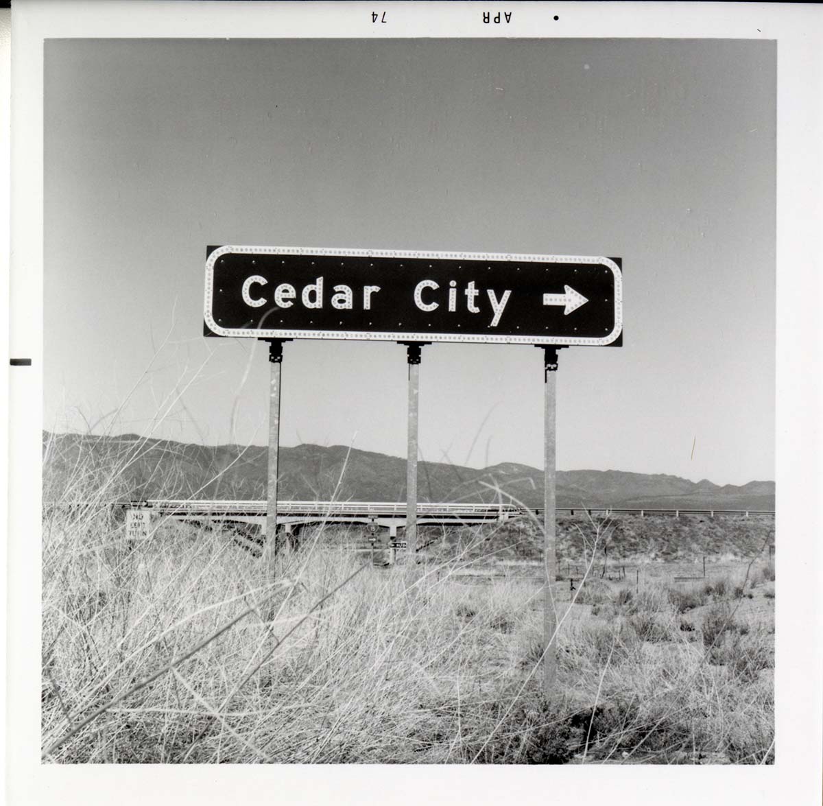 Cedar City' road sign near Kolob Canyon.