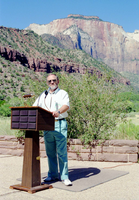 Color Photos of the parks 72nd anniversary celebrations- cake cutting, barbecue, speakers.
