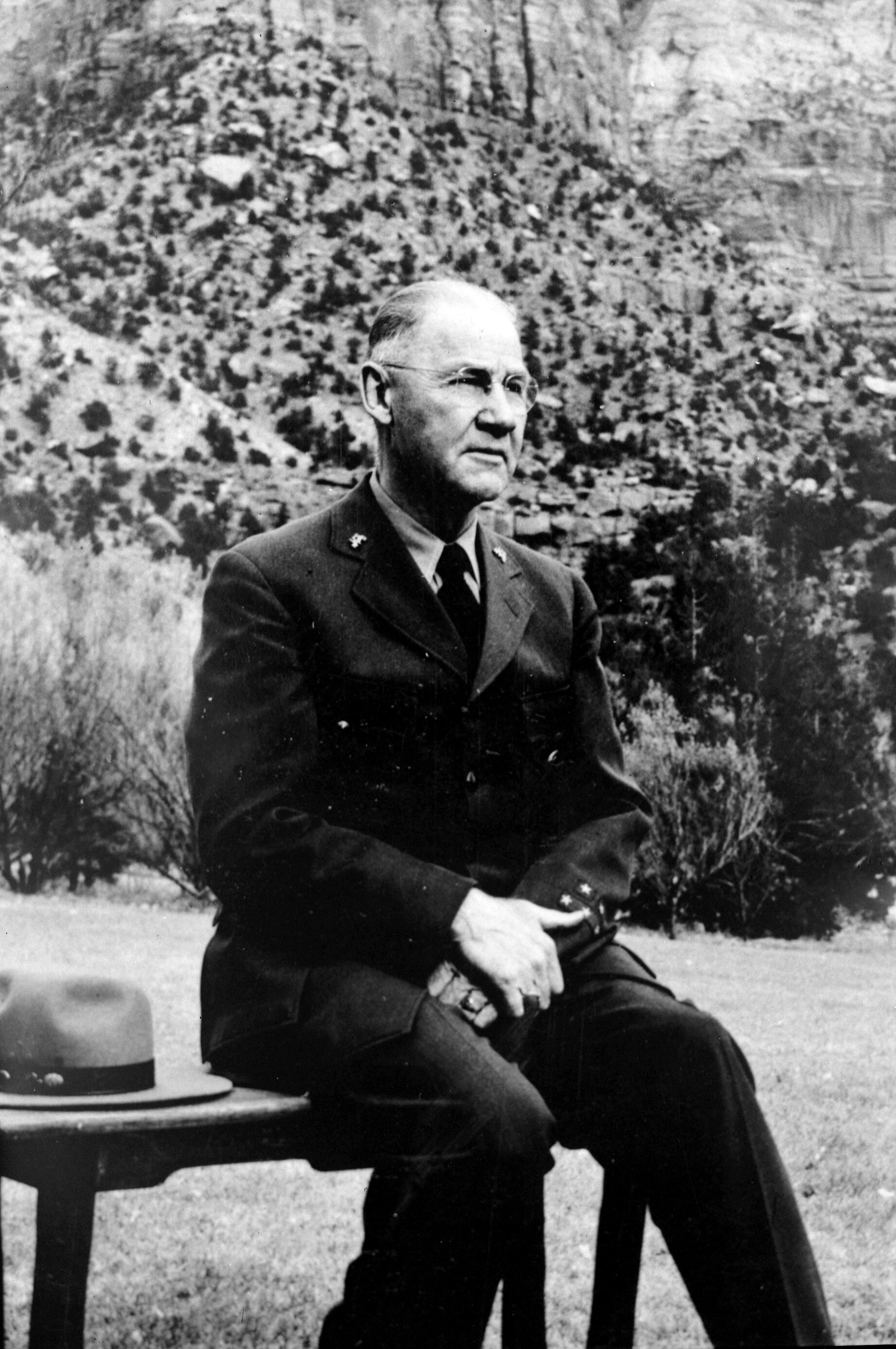 Superintendent Charles 'White Mountain' Smith of Zion. Tenth Superintendent at Zion National Park from July 1, 1943 to April 30, 1952. Reproduced from print borrowed from widow.