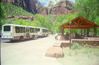 Color Photos of the official launch of the Zion shuttle system- same day as the new visitor center opening.