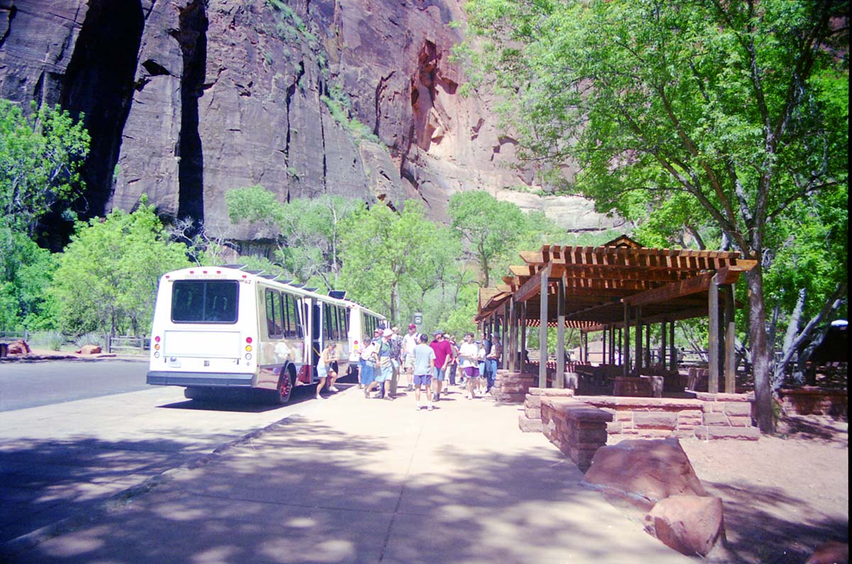 Color Photos of the official launch of the Zion shuttle system- same day as the new visitor center opening.