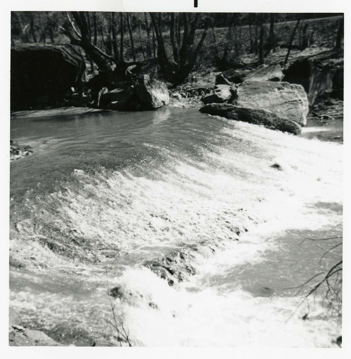 BW photo of the construction/modification of the Canyon Junction Spillway on the Virgin River.