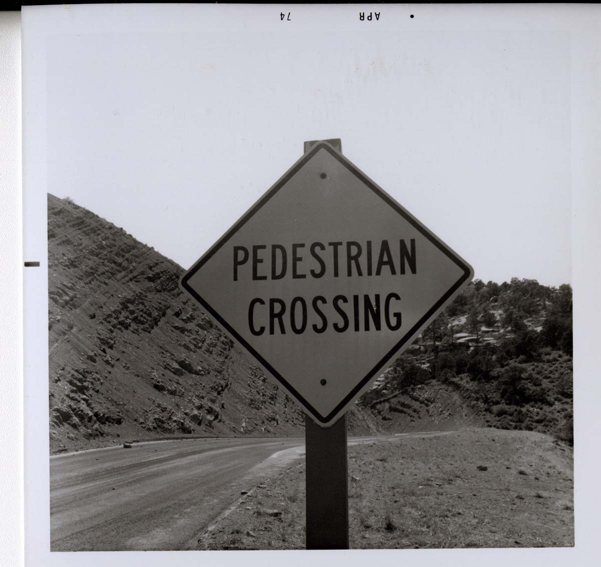 Sign reading 'Pedestrian Crossing' in Kolob Canyon.