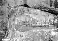 Weeping Rock in winter, covered in ice and icicles.
