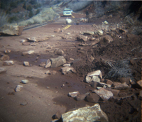 Color Photo of a rock slide along State Route 9 (SR-9).