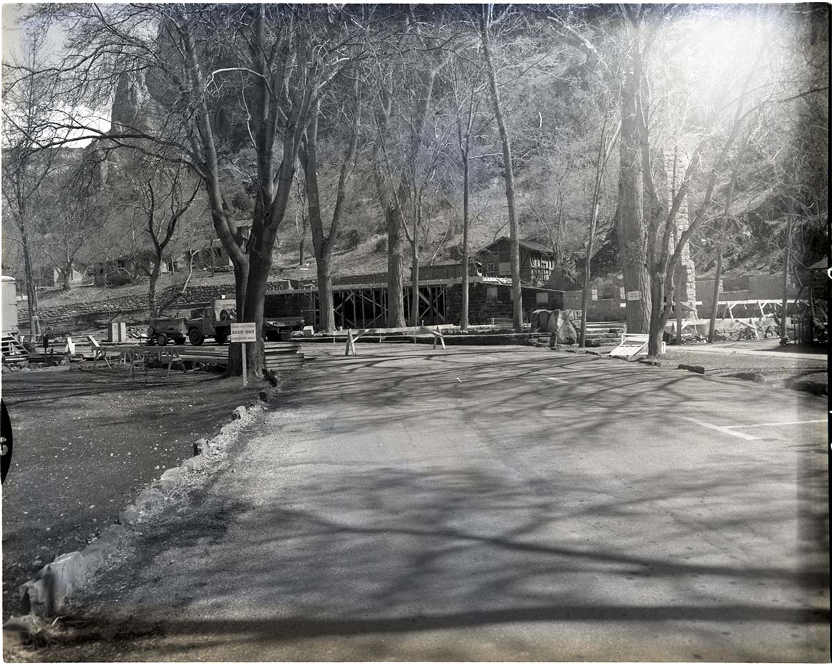 Restoration of Zion Lodge after its destruction by fire January 28, 1966.