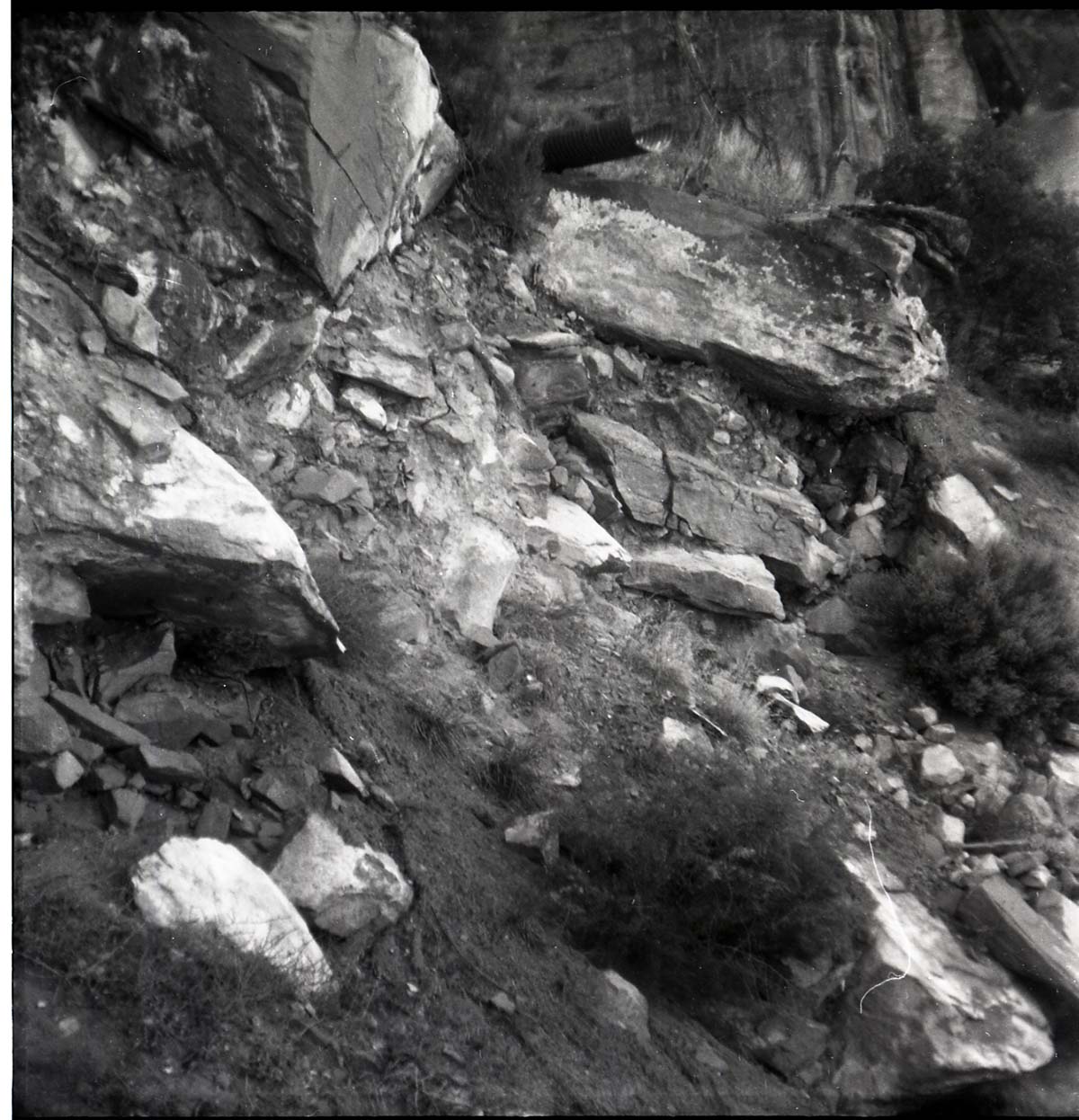 BW photos of rock slides in Kolob Canyons - 2x2.