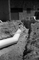 Underground pipe during construction of headquarters addition.