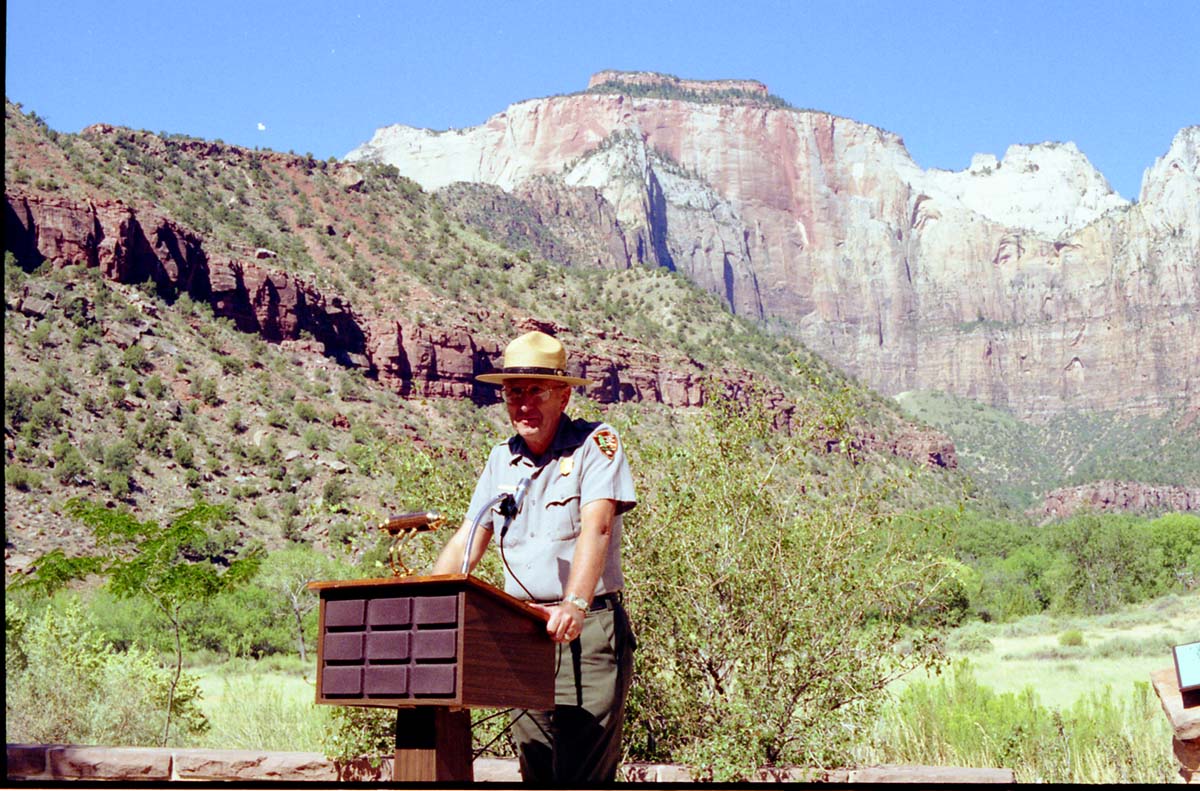 Color Photos of the parks 72nd anniversary celebrations- cake cutting, barbecue, speakers.